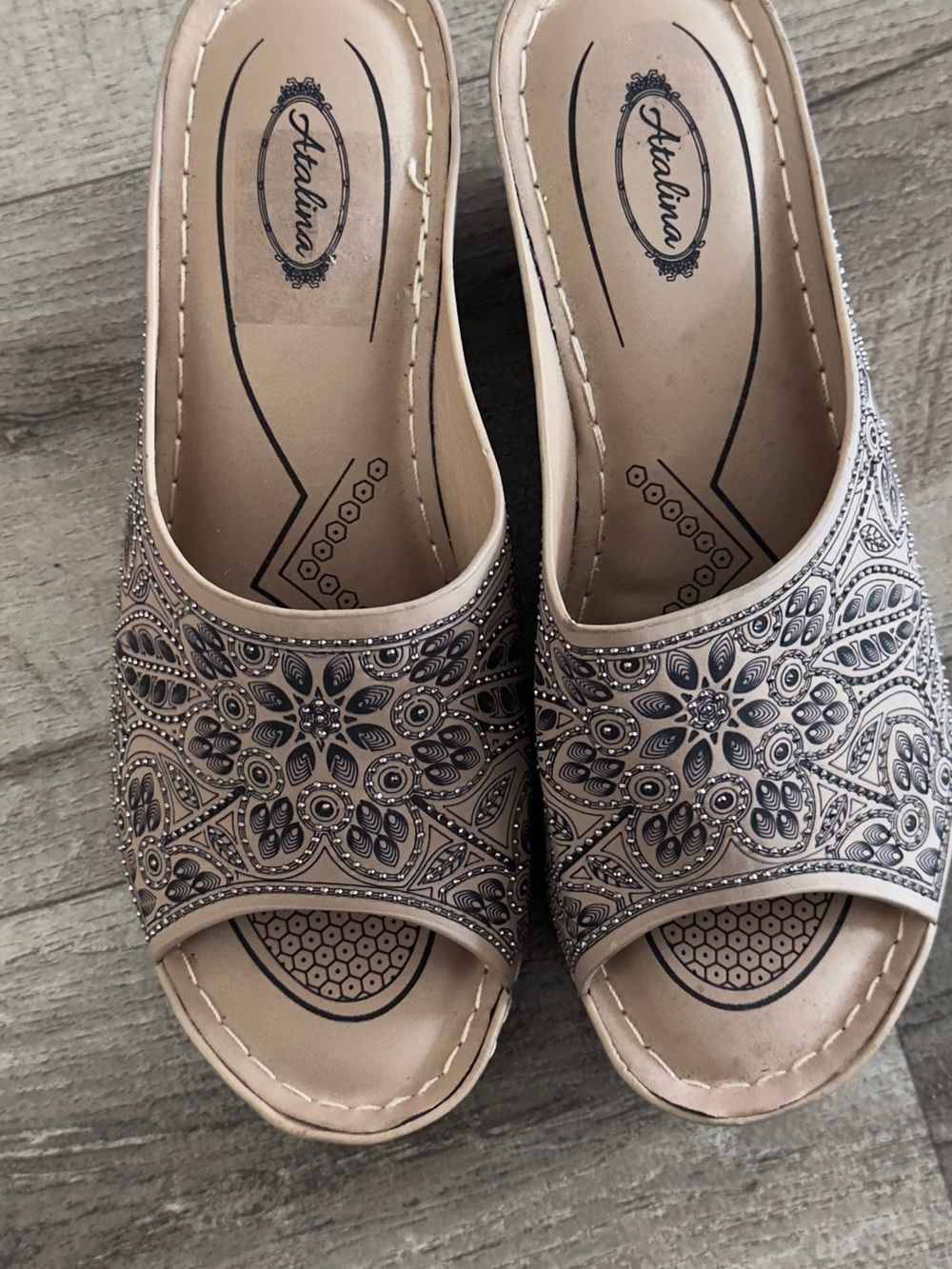 Atalina Beige Embellished Open-Toe Slide Mules